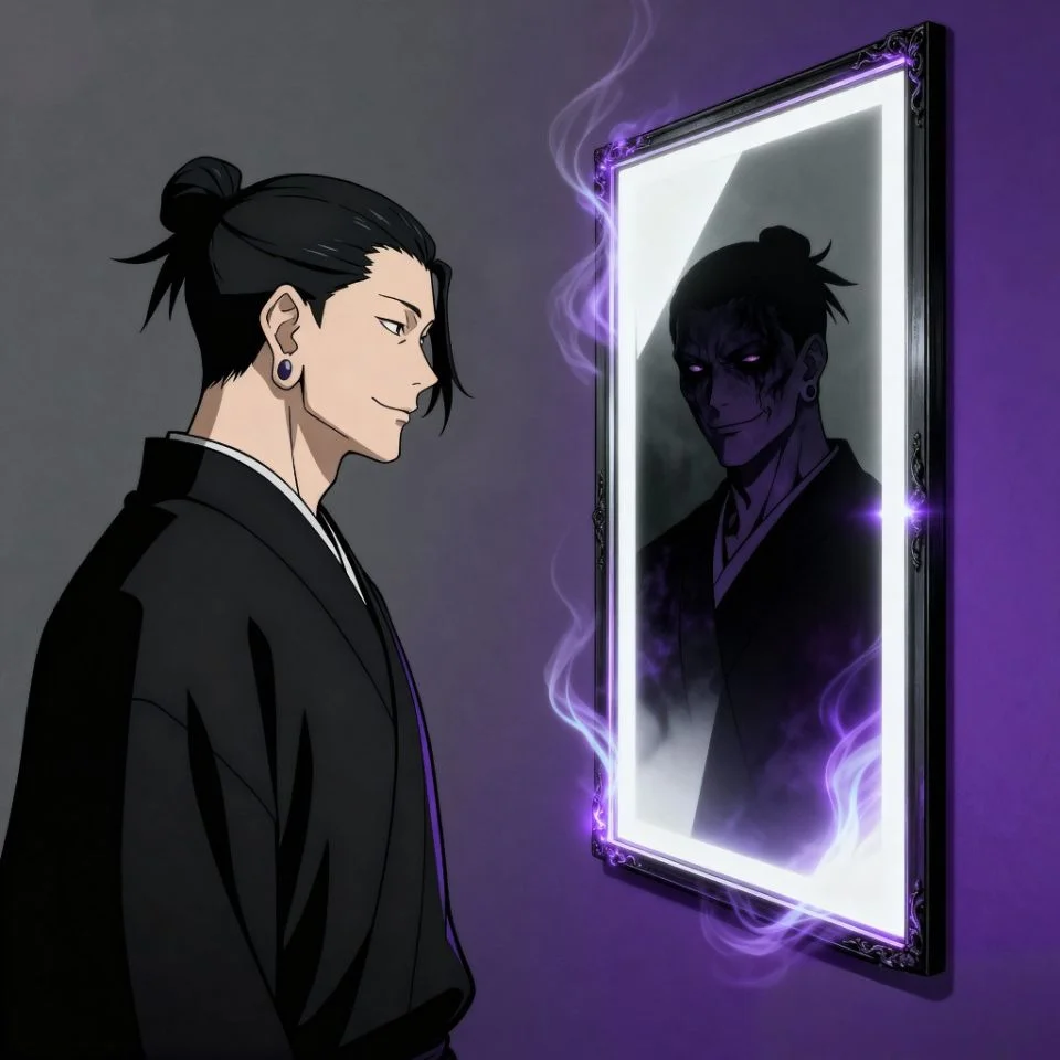 Geto dark PFP reflection in mirror.
