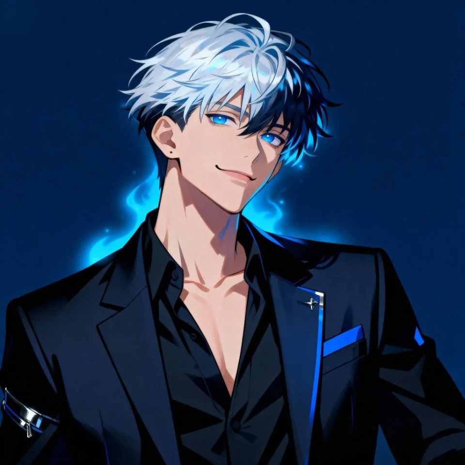 dark-blue-pfp-anime Dark anime blue PFP with glowing aura and serious face.