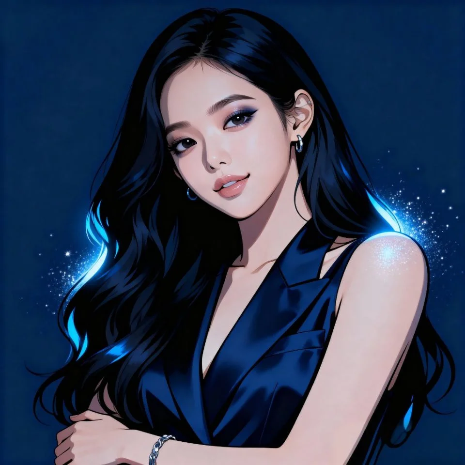 dark-blue-pfp-girl Dark blue girl PFP with moody lighting and sparkle effect.