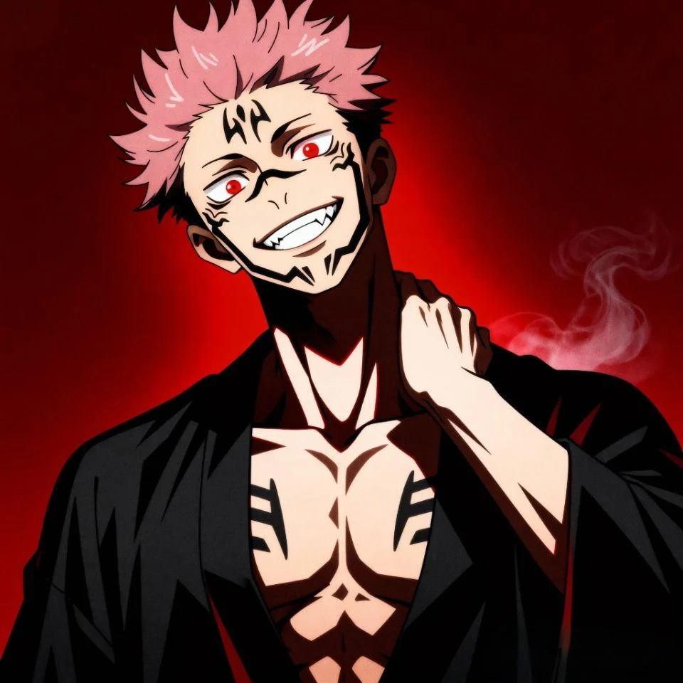 Sukuna PFP with dark red lighting and sinister expression.