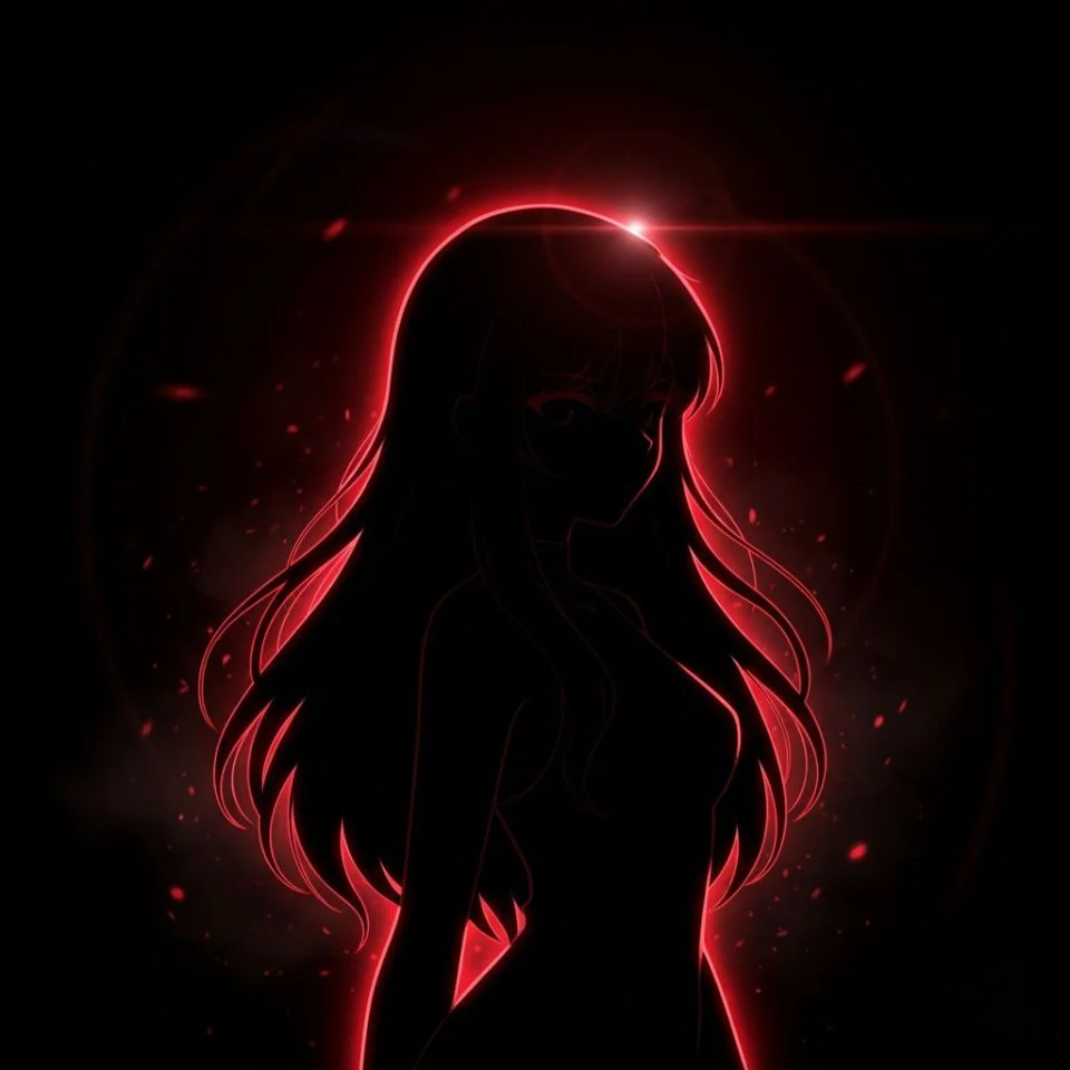 Red glowing silhouette with moody black backdrop