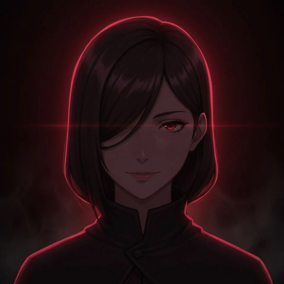 Dark red PFP of shadowed anime face in crimson light