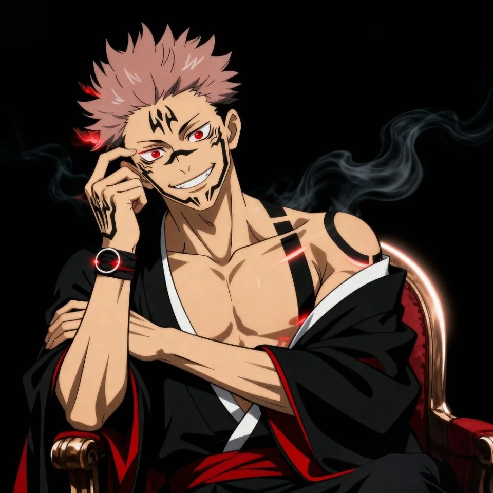 Sukuna dark aesthetic fan edit with glowing hand marks.