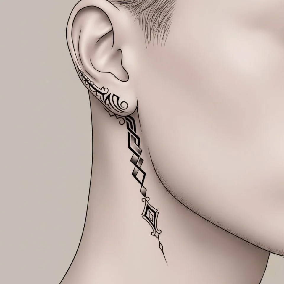 Tattoo connecting earline and sideburn