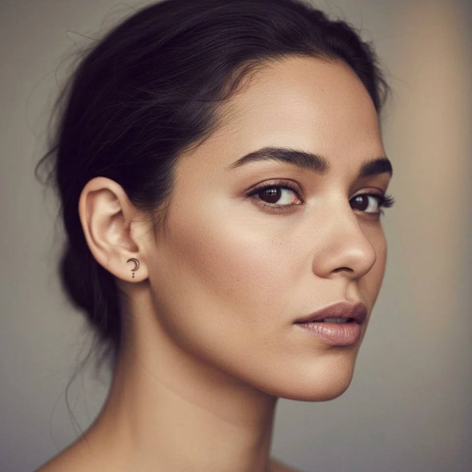 Minimal tattoo near female celebrity’s sideburn