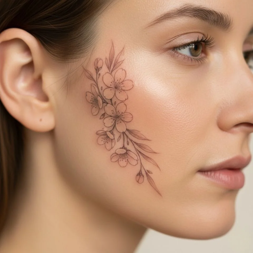 Floral feminine tattoo on sideburn