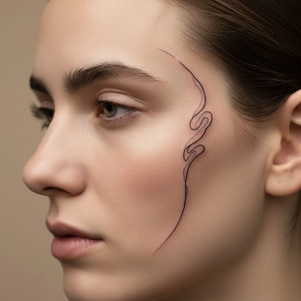Fine-line abstract tattoo near sideburn