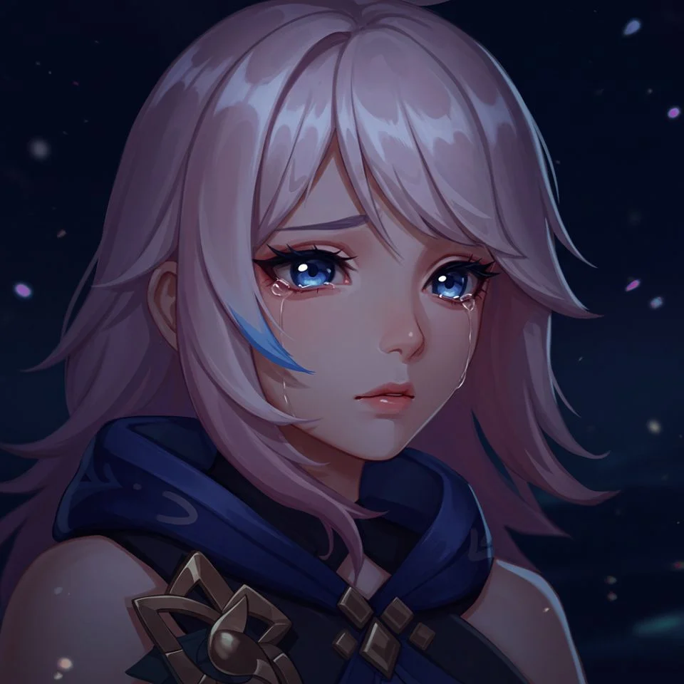 Sad dark Furina PFP with soft lighting
