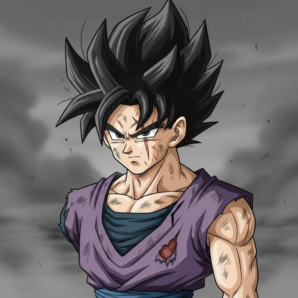 future-gohan-pfp-somber Future Gohan PFP with one arm missing, somber background