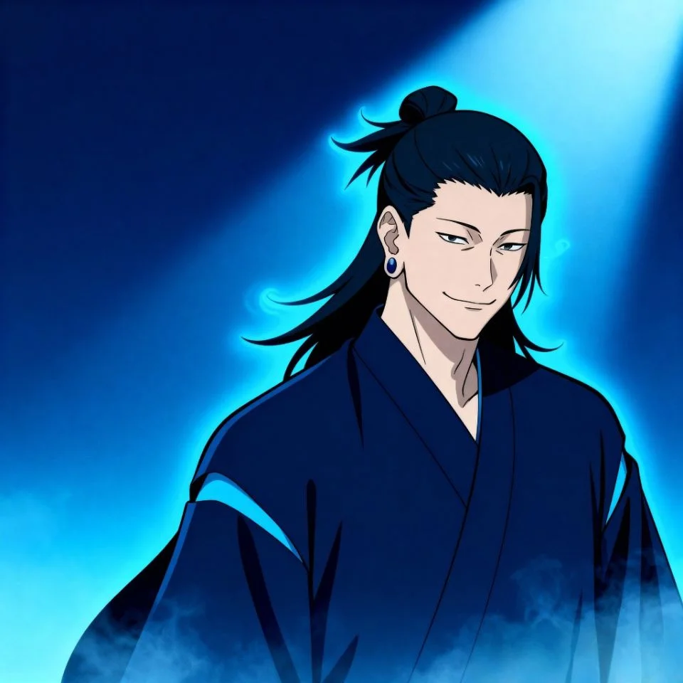 Blue-tone Geto anime PFP with soft gradient.