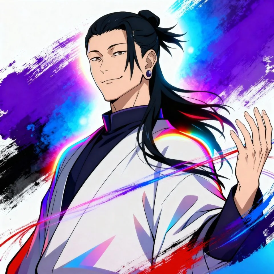 Colorful Geto PFP with abstract background.
