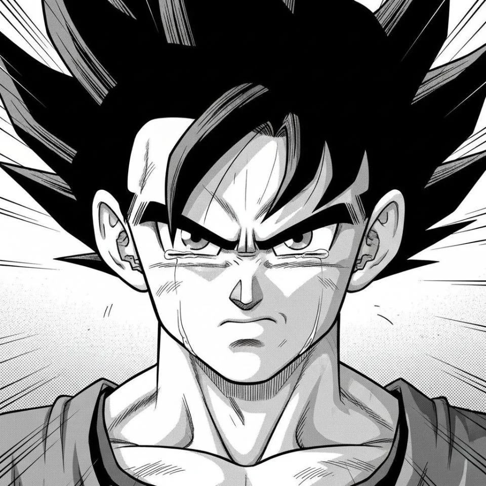 gohan-manga-pfp-emotional Emotional Gohan manga panel close-up grayscale