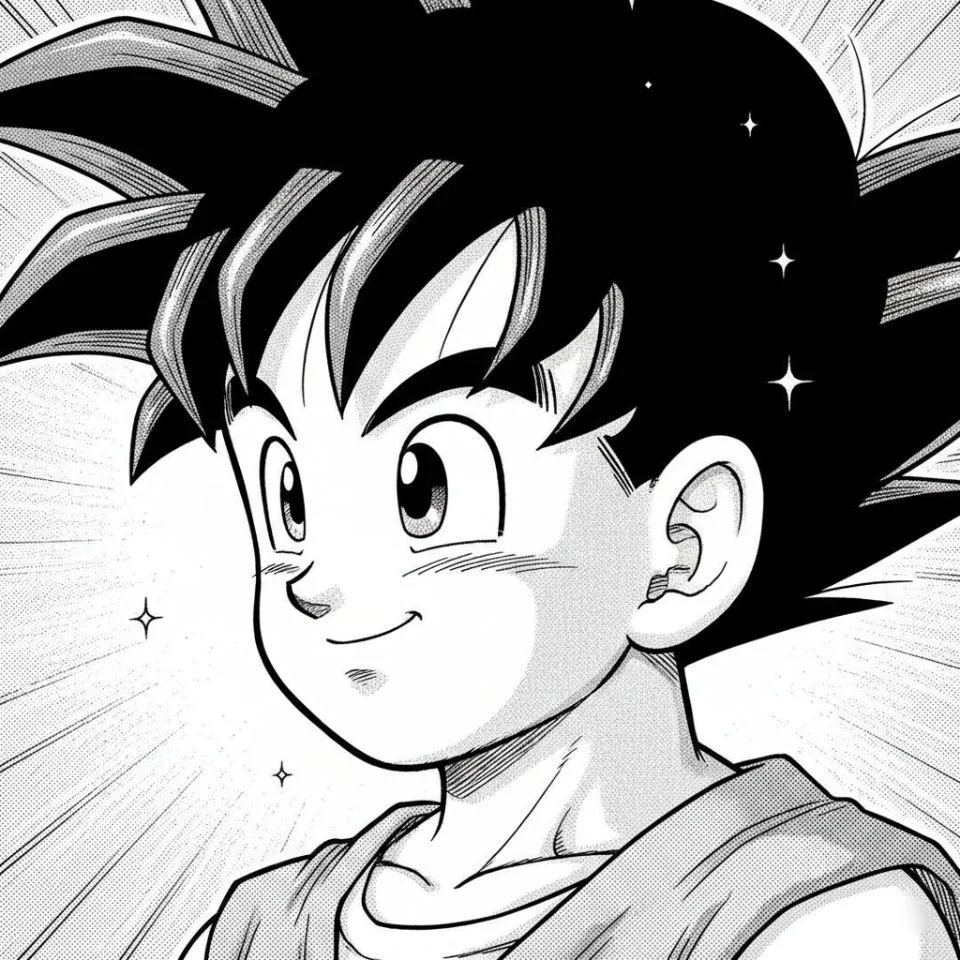 gohan-manga-pfp-smile Gohan manga PFP smiling face black and white