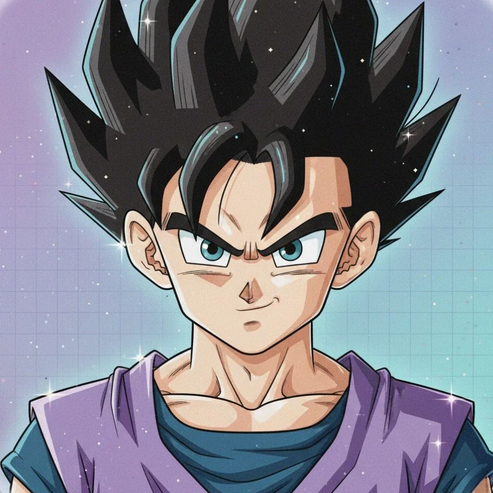 gohan-pfp-aesthetic-y2k Y2K aesthetic Gohan PFP with sparkle and vintage tones