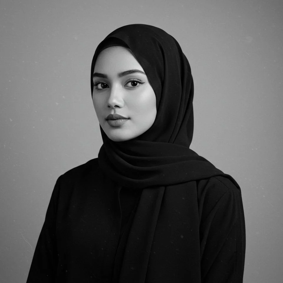 hijab-dp-aesthetic-blackwhite Aesthetic Hijab DP — black and white portrait