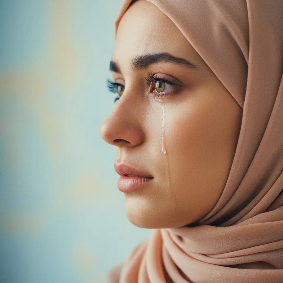 hijab-dp-crying Sad Hijab DP — teary eyes close-up
