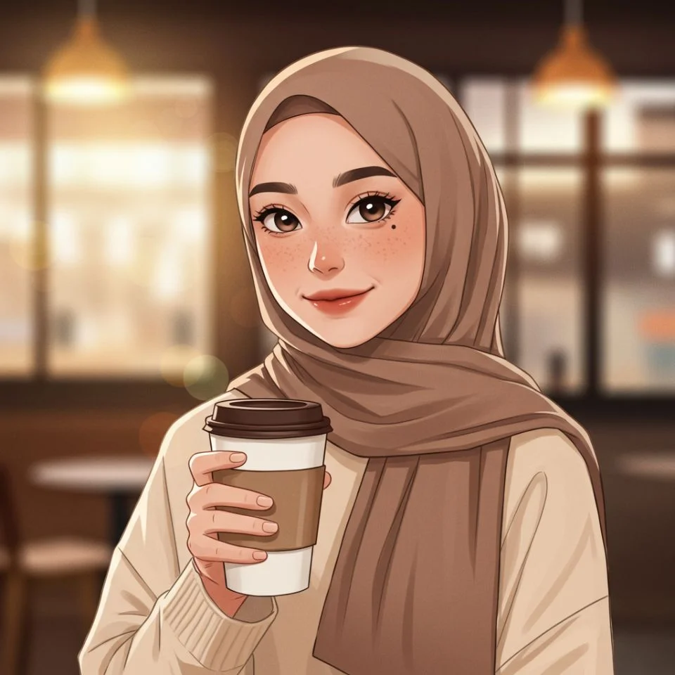 hijab-dp-cute-coffee Cute Hijab DP — girl holding coffee cup portrait