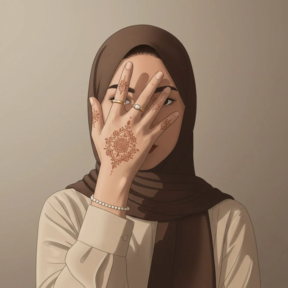 hijab-dp-hidden-handpose Hidden Face Hijab DP — covering face with hand