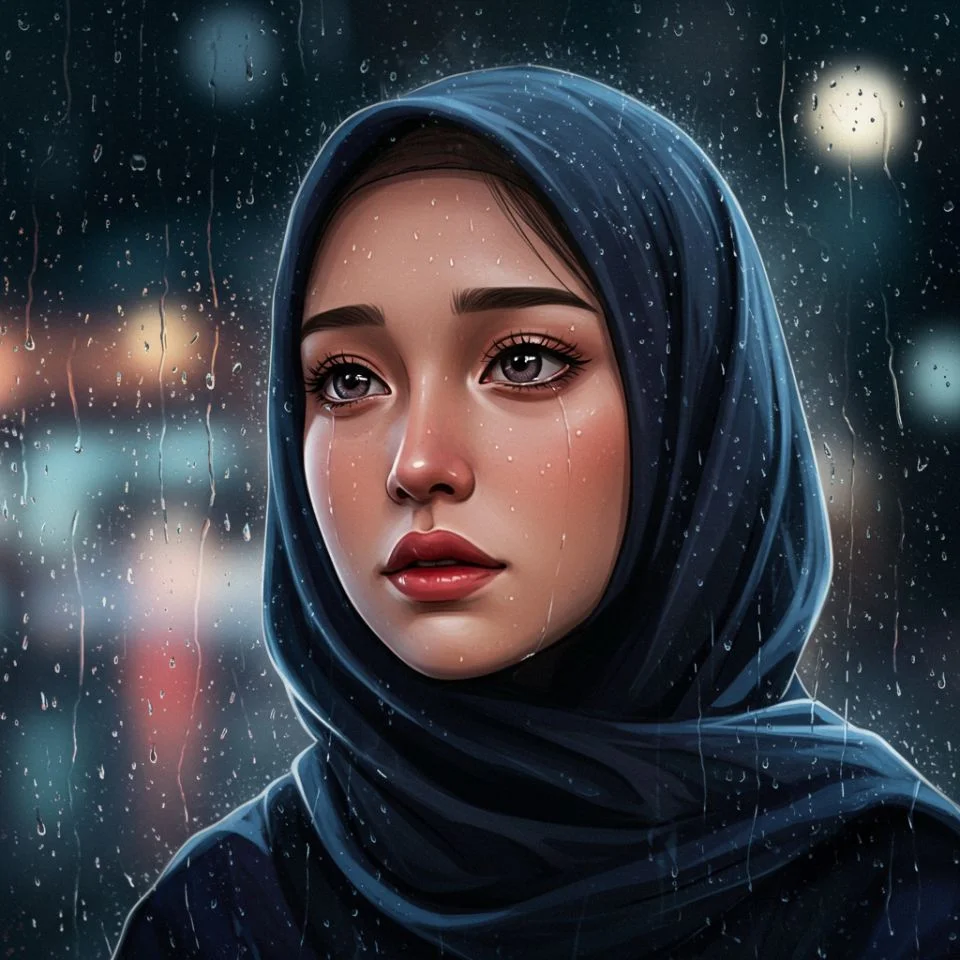 hijab-dp-sad-rain Sad Hijab DP — emotional rain window portrait