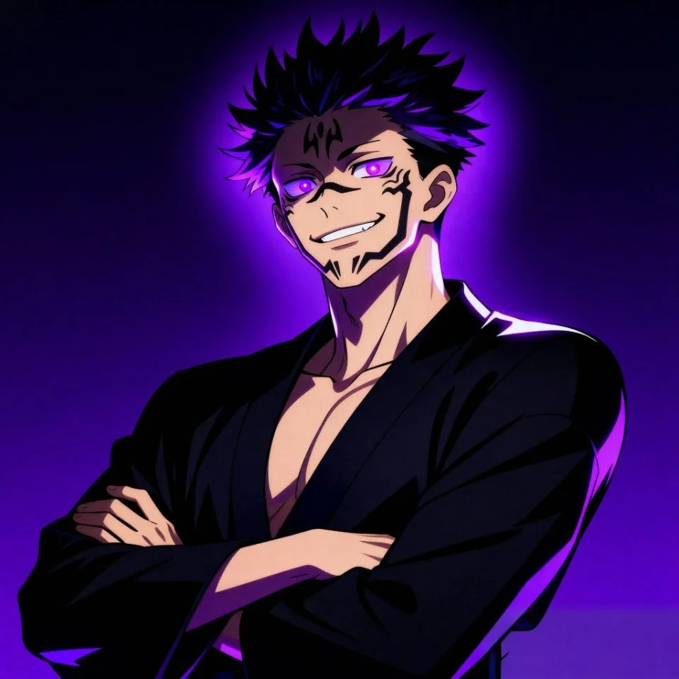Night-themed Sukuna PFP with purple and black lighting.
