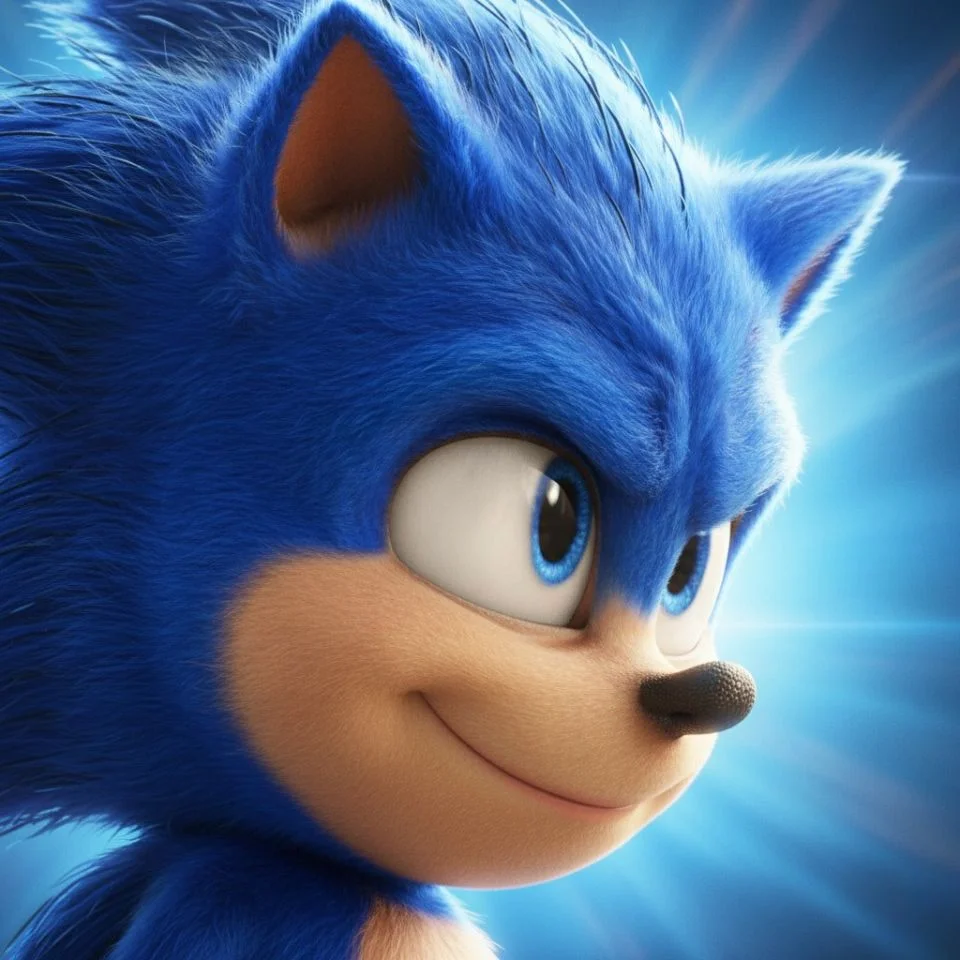 Movie Sonic PFP with friendly smile and glowing eyes