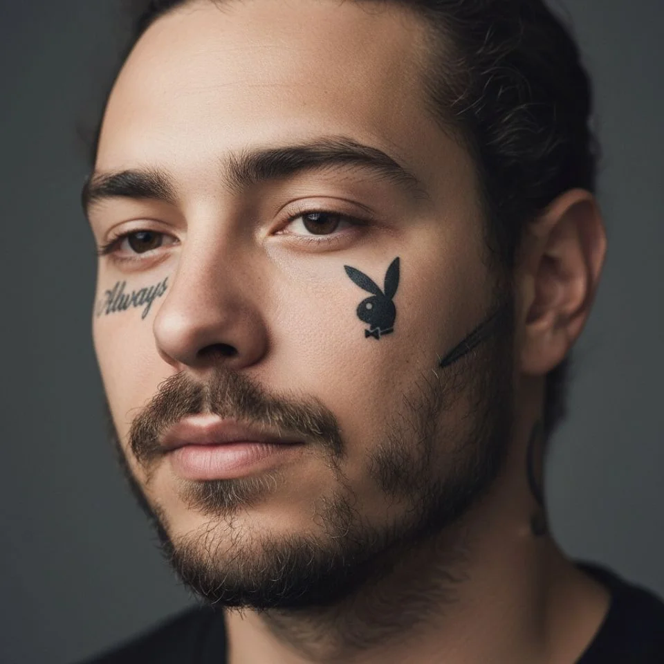 Post Malone sideburn face tattoo design