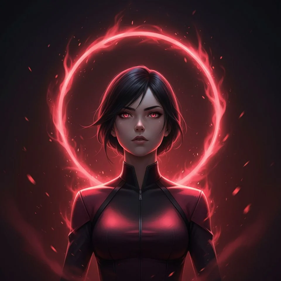 Red aura PFP with glowing circular energy ring