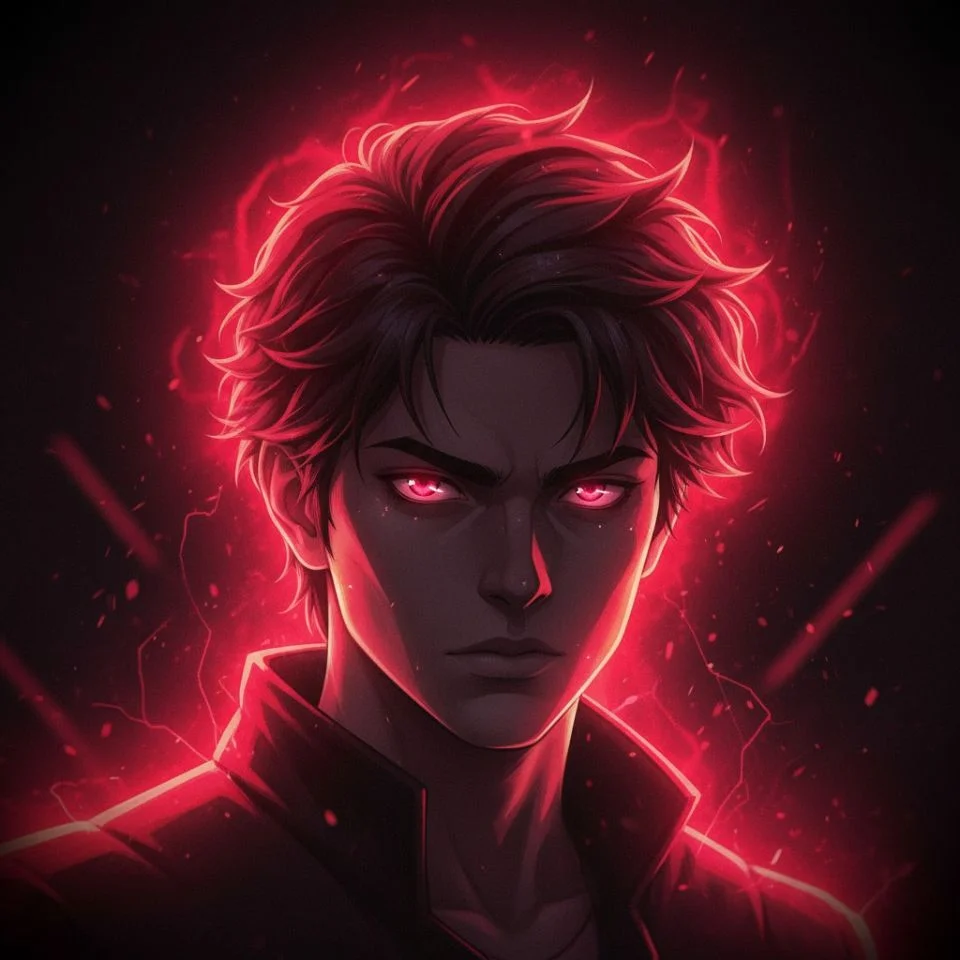 Neon red PFP with bright power glow and shadows