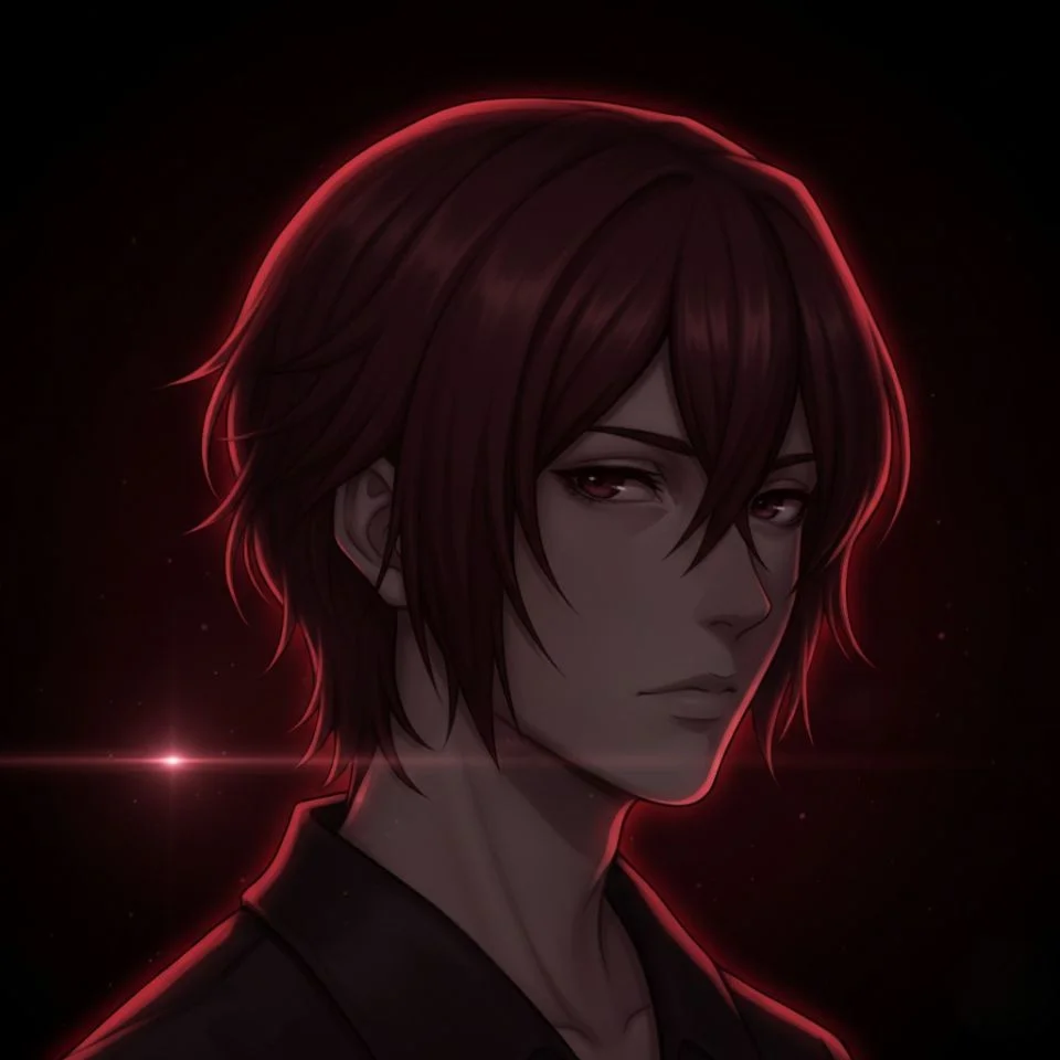 Dark red profile picture with dramatic shadow lighting and intense moody aesthetic.