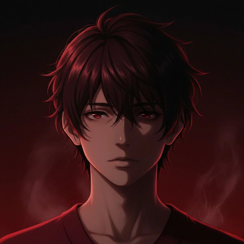 Dark red profile picture with moody shadow style