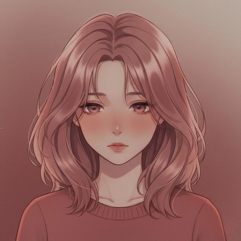 Muted red girl aesthetic PFP with soft tones