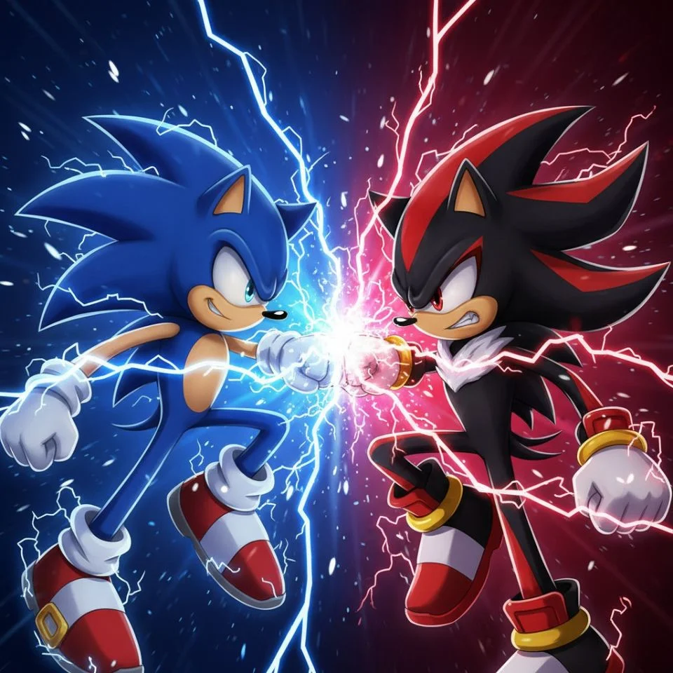 Sonic vs Shadow PFP in dynamic battle pose