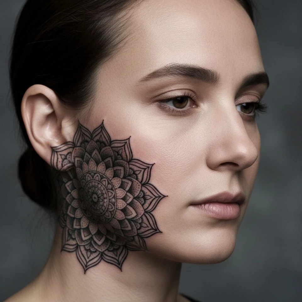 Mandala pattern sideburn tattoo