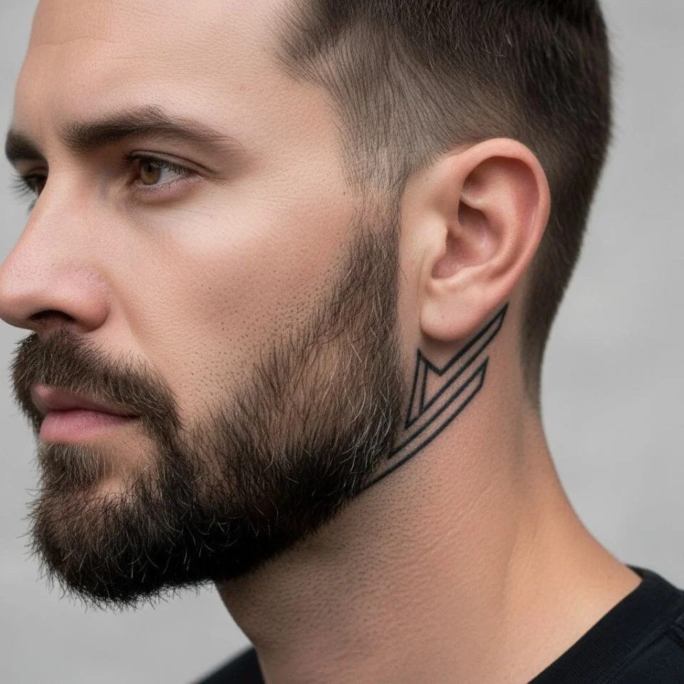 Sideburn tattoo placement aligned with beard