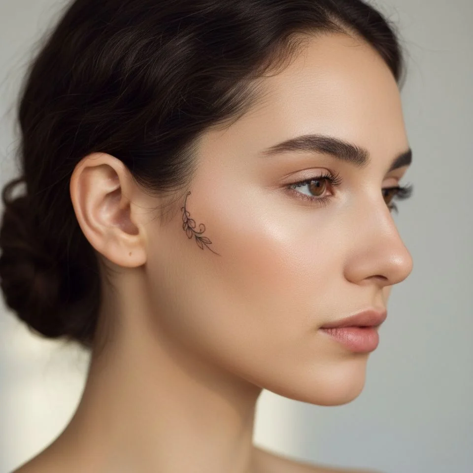 Soft placement of tattoo under temple