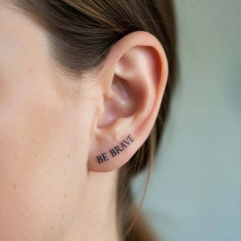 Small quote tattoo near sideburn