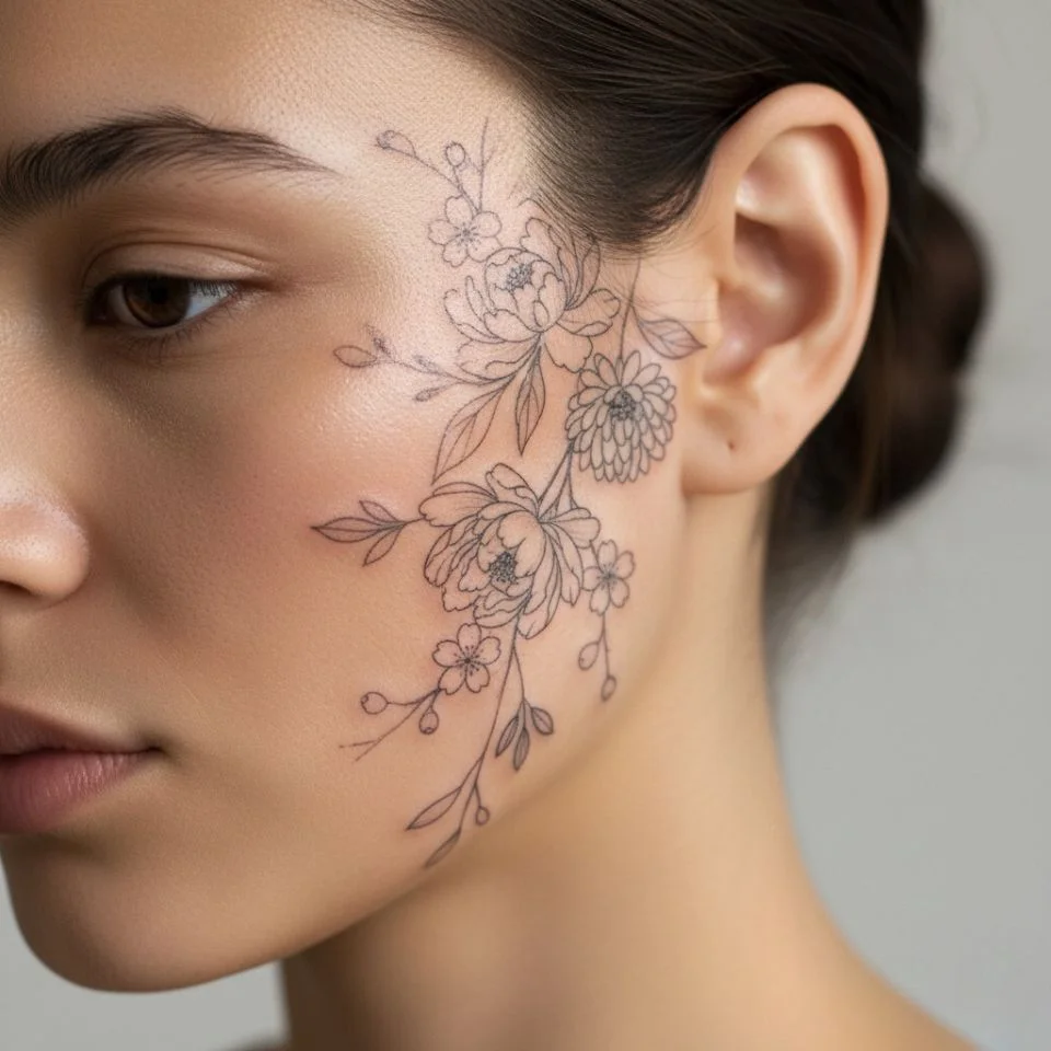 Floral fade design along sideburn area