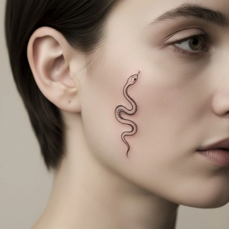 Small snake curve tattoo by sideburn