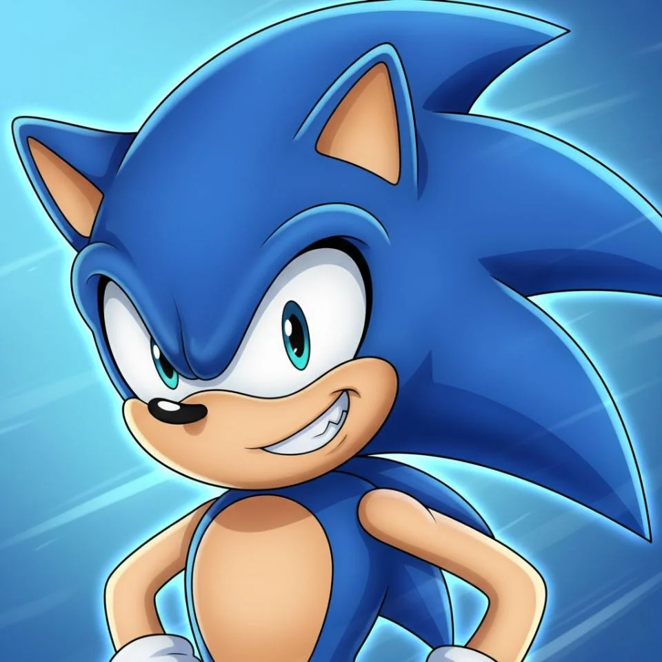 Sonic close-up PFP — confident grin, vibrant blue