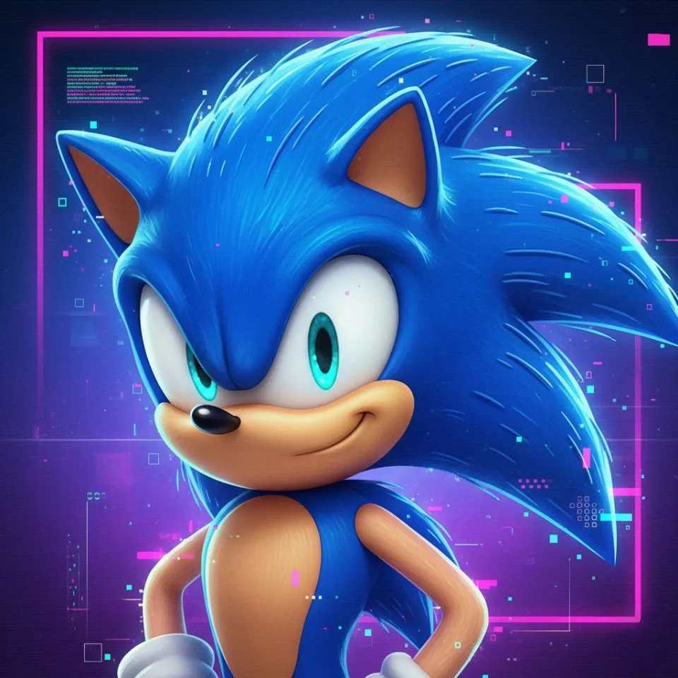 Sonic Y2K PFP with digital-core pixel overlay