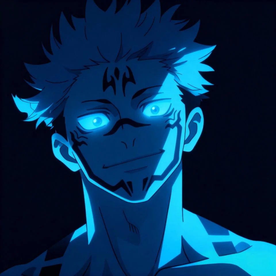 Sukuna blue aesthetic icon with moody lighting.