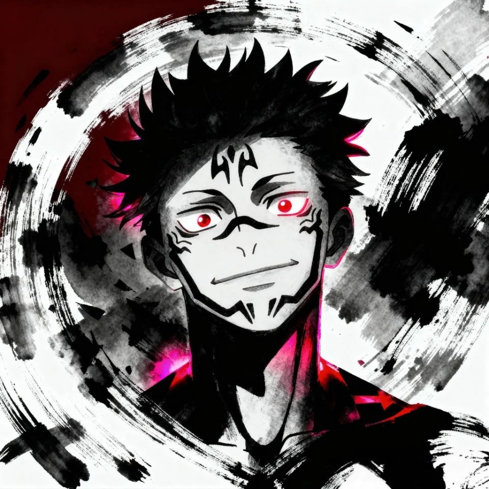 Abstract Sukuna fanart with brushstroke design.