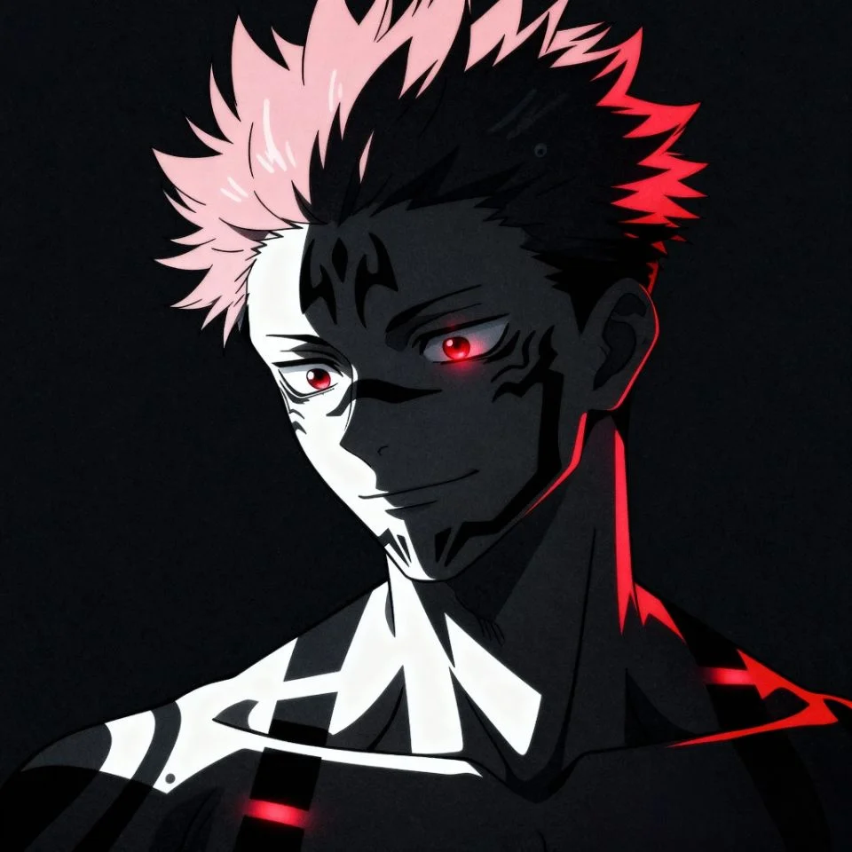 Dark-themed Sukuna fanart with shadow lighting.