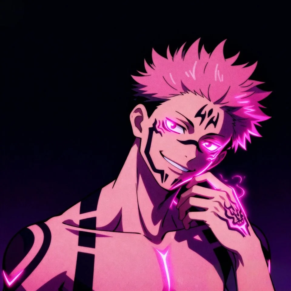 Sukuna neon pink aesthetic PFP icon.