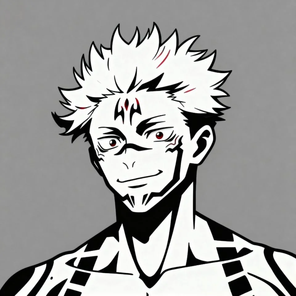 Minimal Sukuna icon edit with flat background.