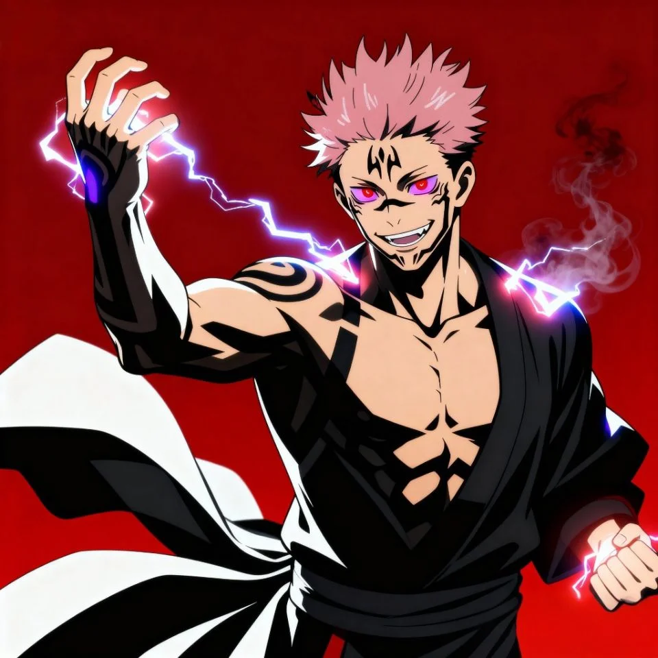 Anime Sukuna battle scene PFP with glowing aura.