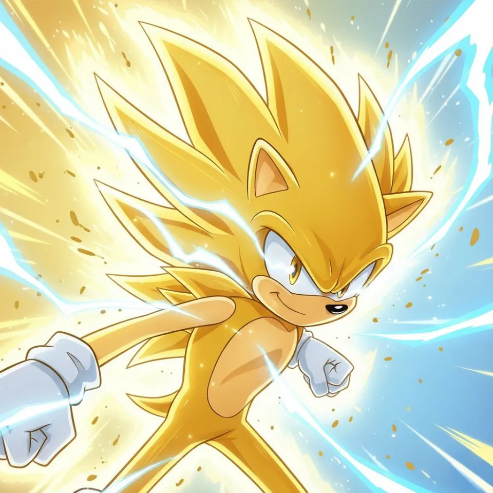 Super Sonic anime style PFP with dynamic pose