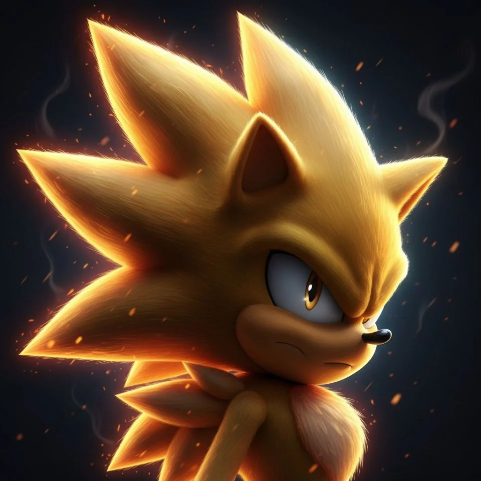 Super Sonic PFP with firelight and dark contrast
