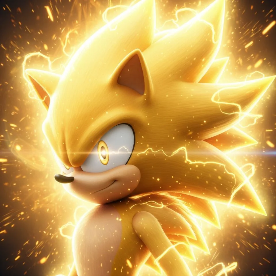 Super Sonic PFP — golden glow aura and power stance