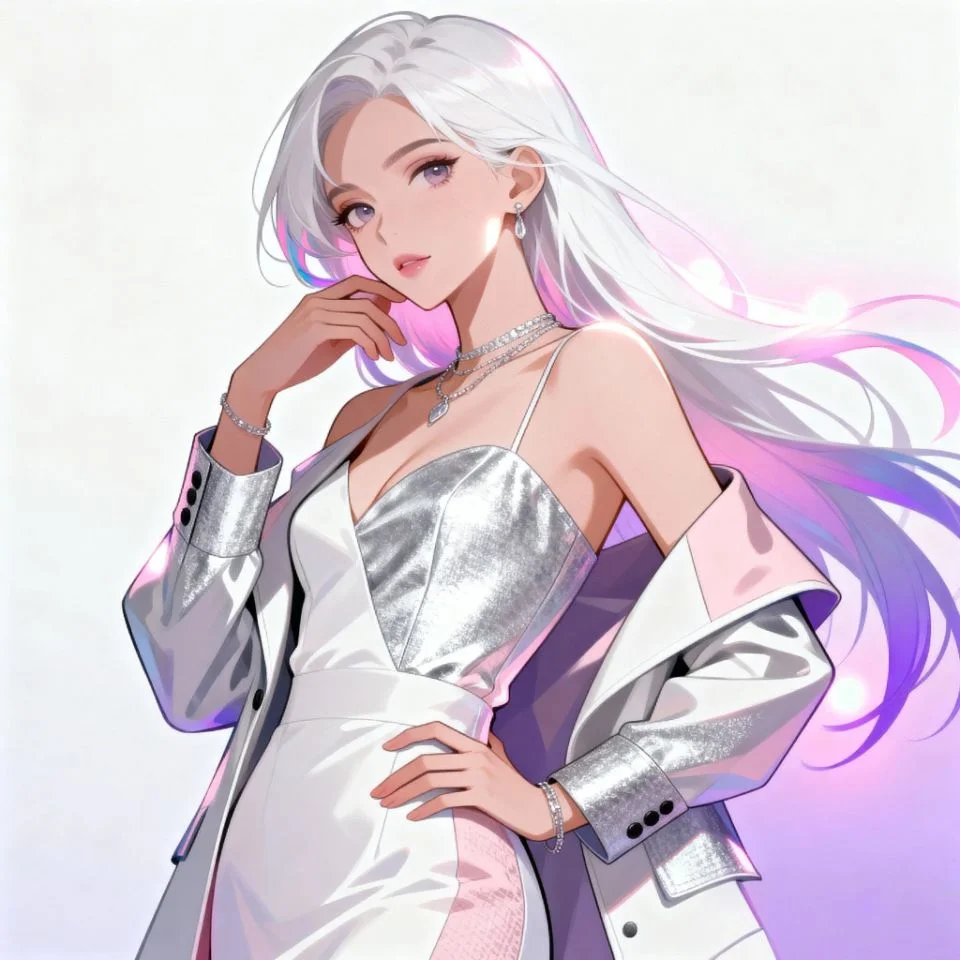 white-pfp-anime-girl-glow anime girl with white hair and glowing pastel background